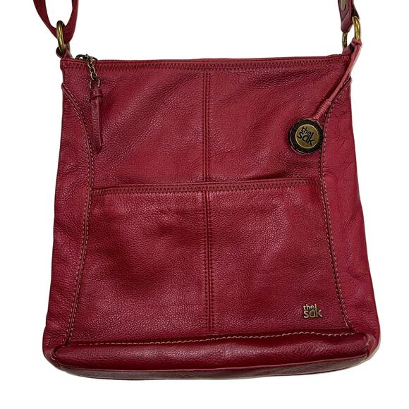 The Sak Lucia Red Pebbled Leather Crossbody Bag Canvas Strap Clean - Picture 1 of 15